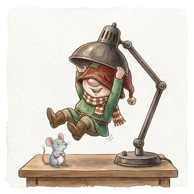 Le lutin est suspendu à une lampe
